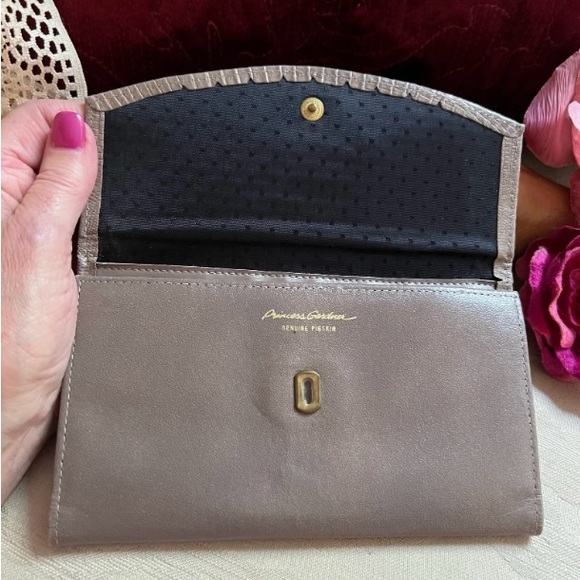 taupe kidskin Vintage leather wallet clutch, Princess Gardner taupe/grey. - Picture 5 of 13